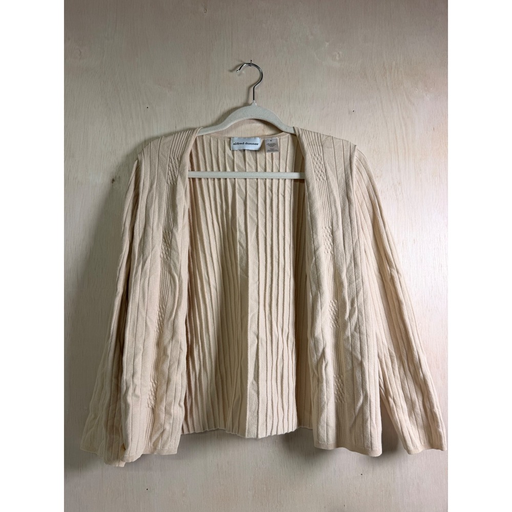 Alfred Dunner Cardigan Women S‎ Cream Excellent Ribbed Open Front Knit Top